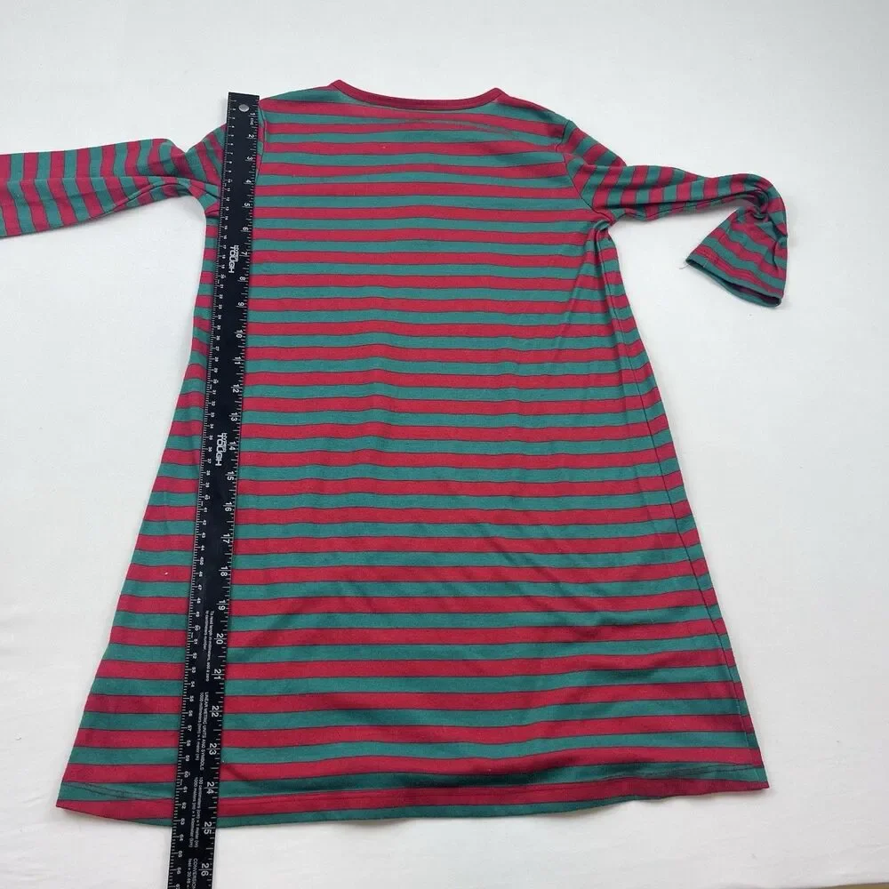 J. Crew Girl's Crewcuts Nightgown Size 7 Red Green Stripe Long Sleeve Pajamas